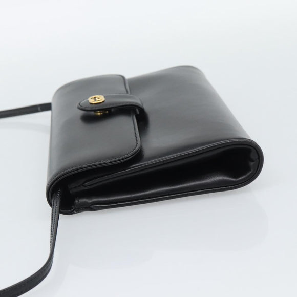 GUCCI Shoulder Bag Leather Black Gold Auth ep14267A