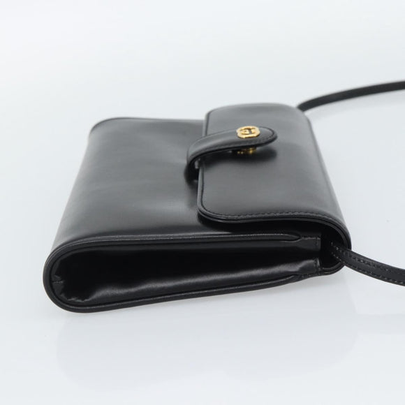 GUCCI Shoulder Bag Leather Black Gold Auth ep14267A