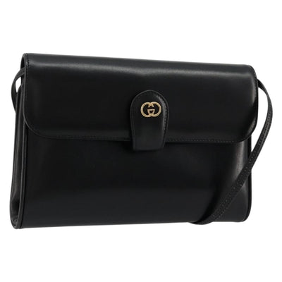 GUCCI Shoulder Bag Leather Black Gold Auth ep14267A