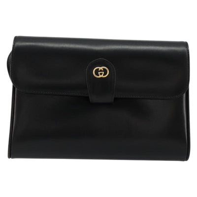 GUCCI Shoulder Bag Leather Black Gold Auth ep14267A - 0