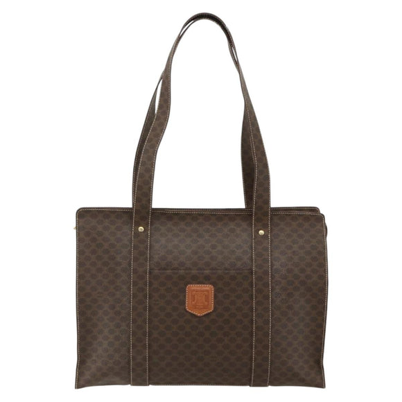 CELINE Macadam Canvas Tote Bag PVC Leather Brown Gold Auth ep14273A