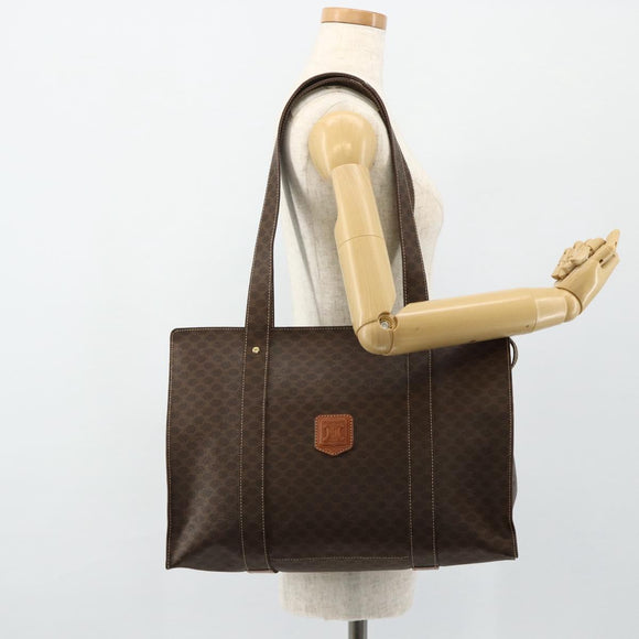 CELINE Macadam Canvas Tote Bag PVC Leather Brown Gold Auth ep14273A