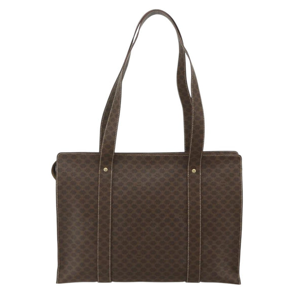 CELINE Macadam Canvas Tote Bag PVC Leather Brown Gold Auth ep14273A