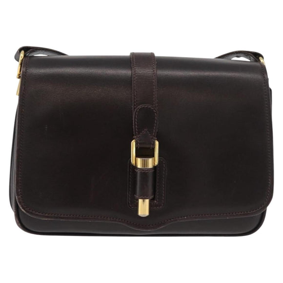 GUCCI Shoulder Bag Leather Brown Gold Auth ep14284