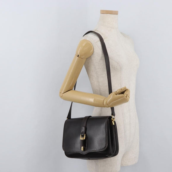GUCCI Shoulder Bag Leather Brown Gold Auth ep14284