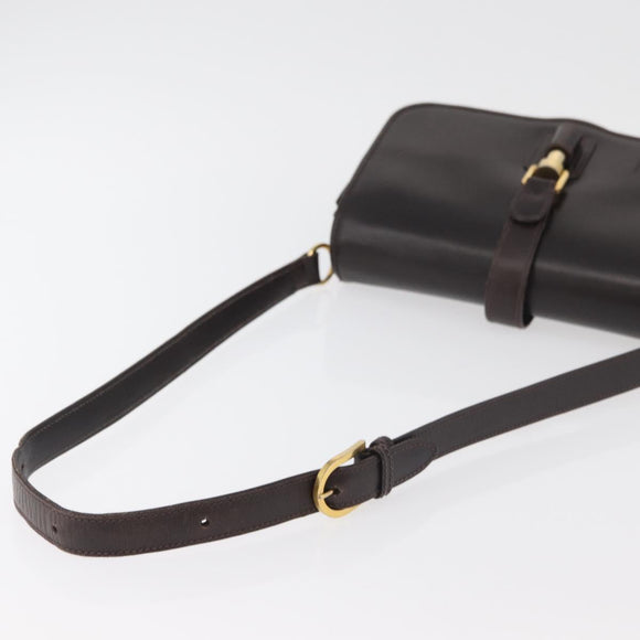 GUCCI Shoulder Bag Leather Brown Gold Auth ep14284