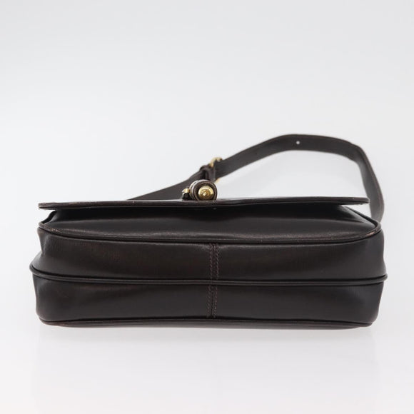 GUCCI Shoulder Bag Leather Brown Gold Auth ep14284