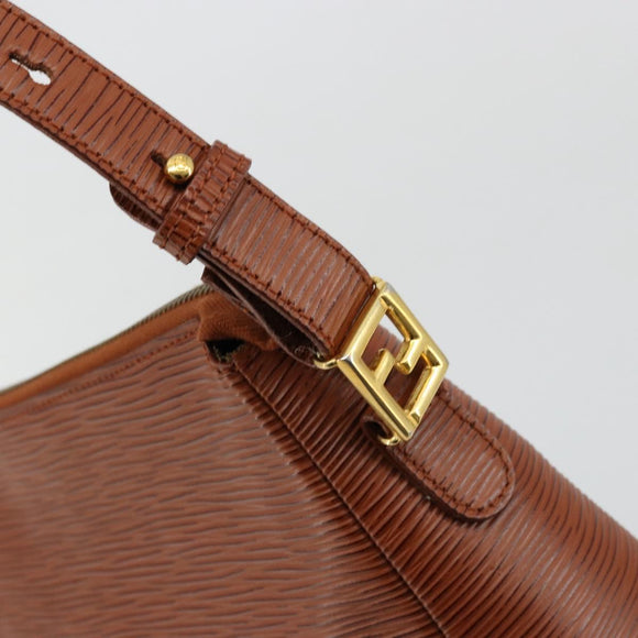 FENDI Shoulder Bag Leather Brown Gold Auth ep14286A