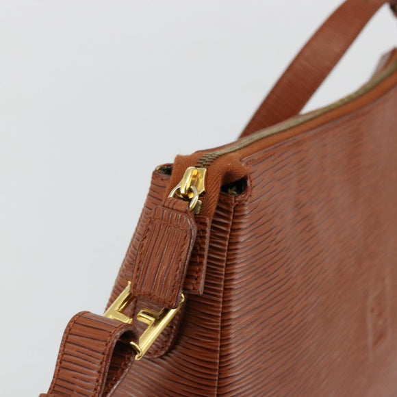 FENDI Shoulder Bag Leather Brown Gold Auth ep14286A