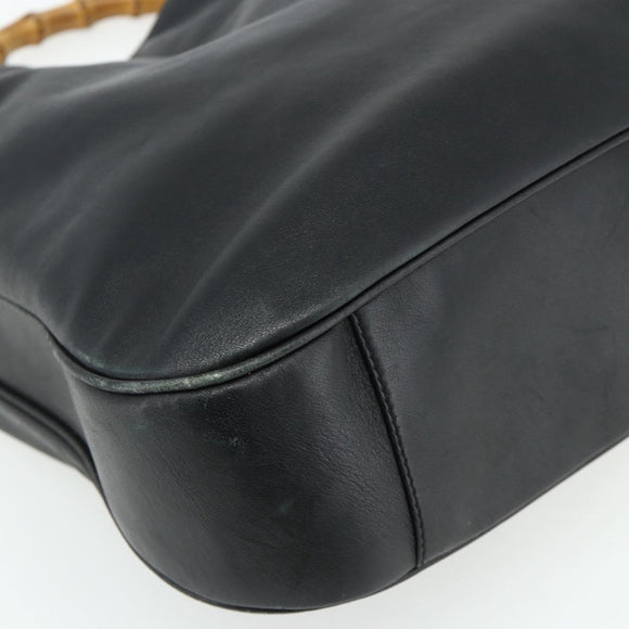 GUCCI Bamboo Shoulder Bag Leather 2way Black Gold 001 1577 Auth ep14290