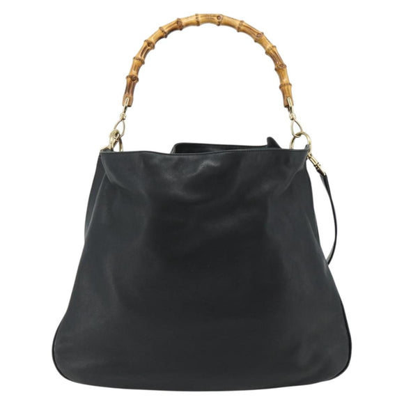 GUCCI Bamboo Shoulder Bag Leather 2way Black Gold 001 1577 Auth ep14290