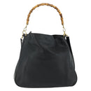 GUCCI Bamboo Shoulder Bag Leather 2way Black Gold 001 1577 Auth ep14290-3