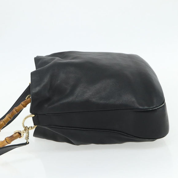 GUCCI Bamboo Shoulder Bag Leather 2way Black Gold 001 1577 Auth ep14290