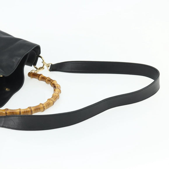 GUCCI Bamboo Shoulder Bag Leather 2way Black Gold 001 1577 Auth ep14290