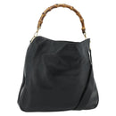 GUCCI Bamboo Hand Bag Leather 2way Black Gold 001 3754 1577 Auth ep14302-1