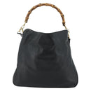 GUCCI Bamboo Hand Bag Leather 2way Black Gold 001 3754 1577 Auth ep14302-13