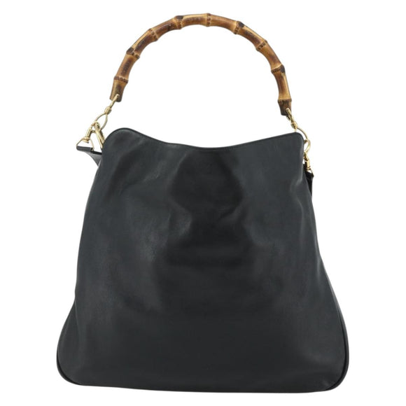 GUCCI Bamboo Hand Bag Leather 2way Black Gold 001 3754 1577 Auth ep14302