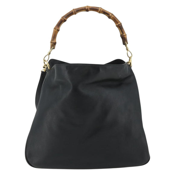 GUCCI Bamboo Hand Bag Leather 2way Black Gold 001 3754 1577 Auth ep14302