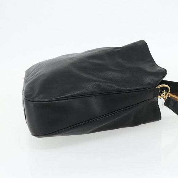 GUCCI Bamboo Hand Bag Leather 2way Black Gold 001 3754 1577 Auth ep14302