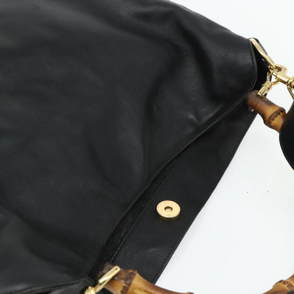 GUCCI Bamboo Hand Bag Leather 2way Black Gold 001 3754 1577 Auth ep14302