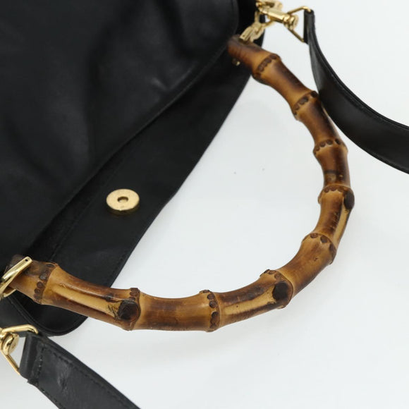GUCCI Bamboo Hand Bag Leather 2way Black Gold 001 3754 1577 Auth ep14302