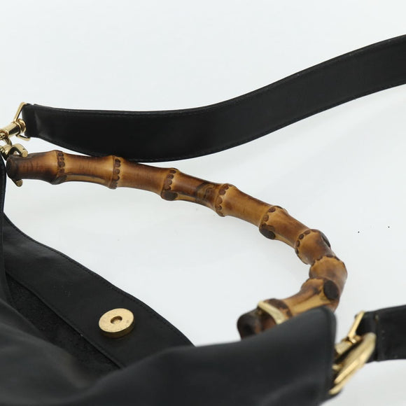 GUCCI Bamboo Hand Bag Leather 2way Black Gold 001 3754 1577 Auth ep14302