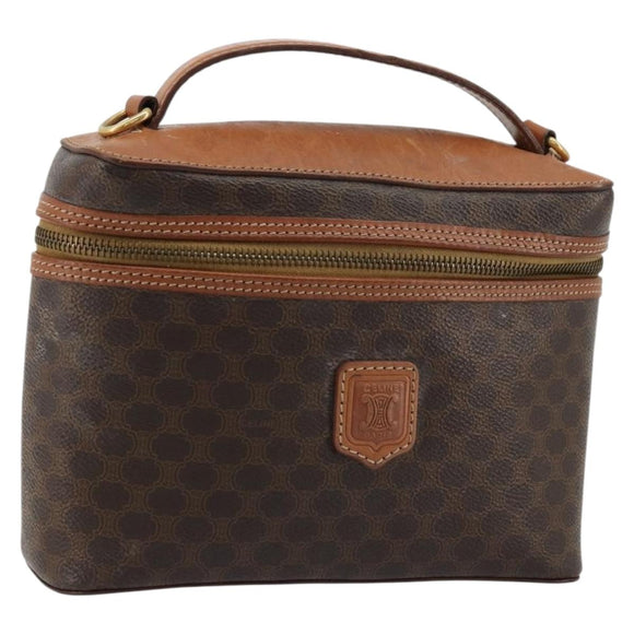 CELINE Macadam Canvas Vanity Hand Bag PVC Leather Brown Gold Auth ep14305