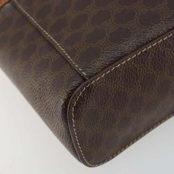 CELINE Macadam Canvas Vanity Hand Bag PVC Leather Brown Gold Auth ep14305