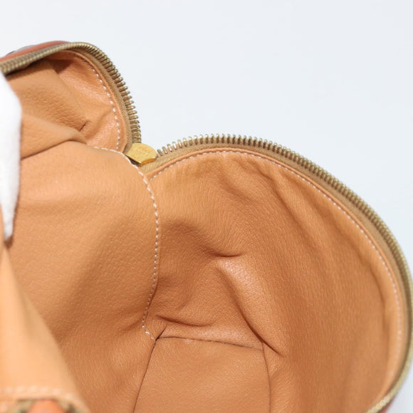 CELINE Macadam Canvas Vanity Hand Bag PVC Leather Brown Gold Auth ep14305