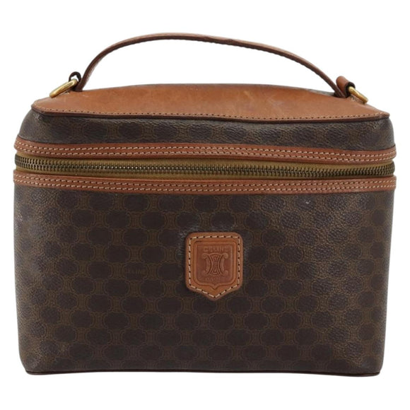 CELINE Macadam Canvas Vanity Hand Bag PVC Leather Brown Gold Auth ep14305