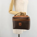 CELINE Macadam Canvas Vanity Hand Bag PVC Leather Brown Gold Auth ep14305-21
