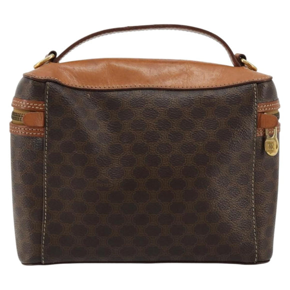 CELINE Macadam Canvas Vanity Hand Bag PVC Leather Brown Gold Auth ep14305