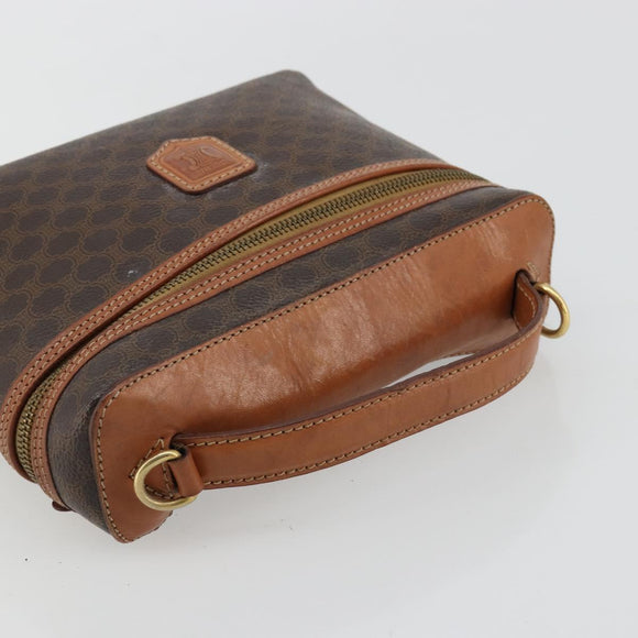 CELINE Macadam Canvas Vanity Hand Bag PVC Leather Brown Gold Auth ep14305