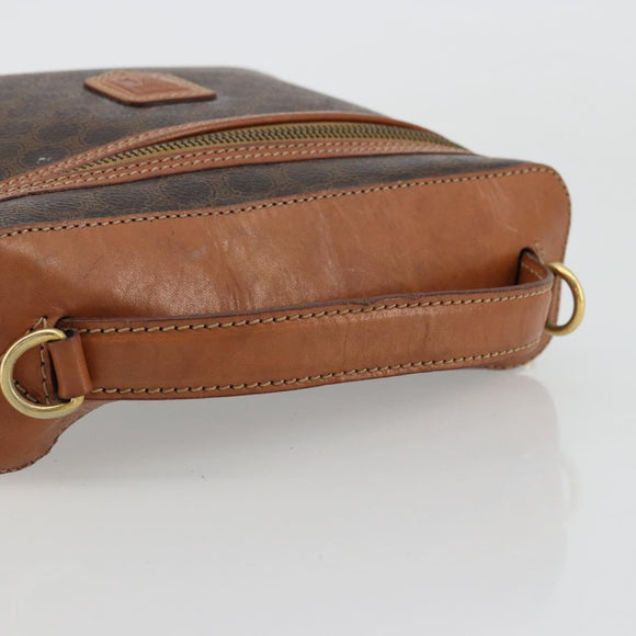 CELINE Macadam Canvas Vanity Hand Bag PVC Leather Brown Gold Auth ep14305