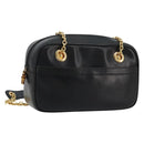 GUCCI Bamboo Chain Shoulder Bag Leather Black Gold Auth ep14306-1