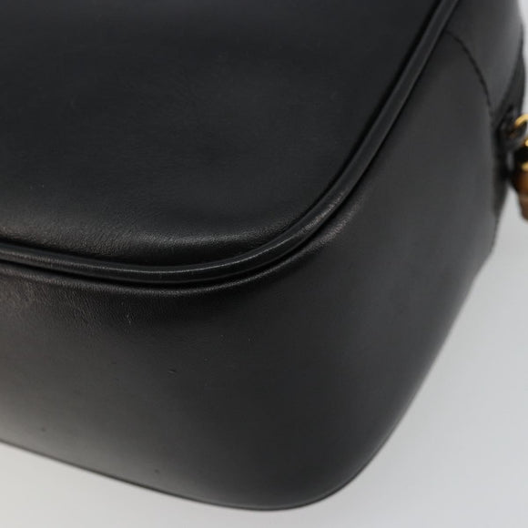 GUCCI Bamboo Chain Shoulder Bag Leather Black Gold Auth ep14306
