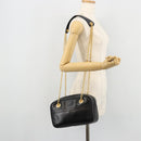 GUCCI Bamboo Chain Shoulder Bag Leather Black Gold Auth ep14306-23