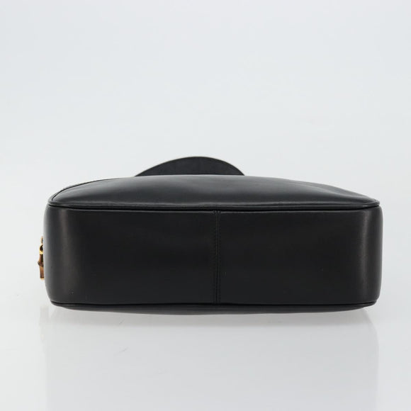 GUCCI Bamboo Chain Shoulder Bag Leather Black Gold Auth ep14306
