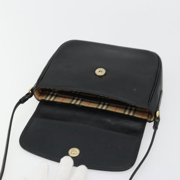 Burberrys Shoulder Bag Leather Black Gold Auth ep14310