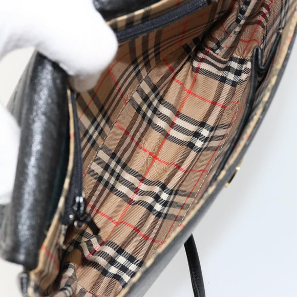 Burberrys Shoulder Bag Leather Black Gold Auth ep14310