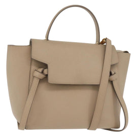 CELINE Belt Bag Hand Bag Leather 2way Beige Gold Auth ep14314