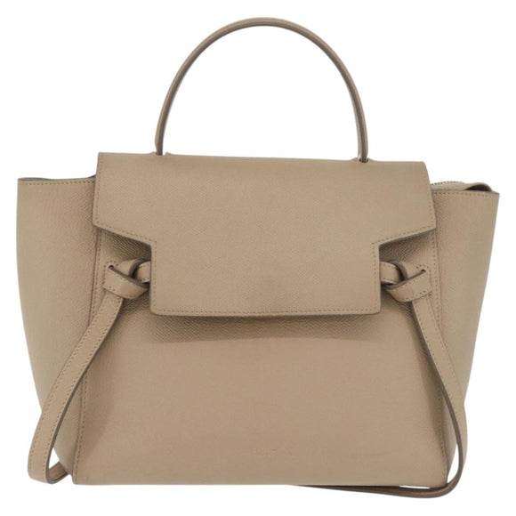 CELINE Belt Bag Hand Bag Leather 2way Beige Gold Auth ep14314