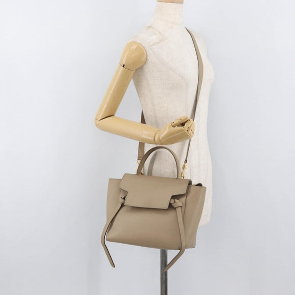 CELINE Belt Bag Hand Bag Leather 2way Beige Gold Auth ep14314