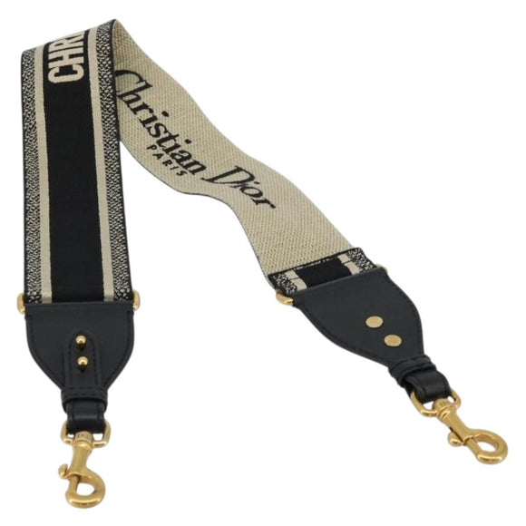 Christian Dior Shoulder Strap Canvas 35.4"" Black Gold Auth ep14316