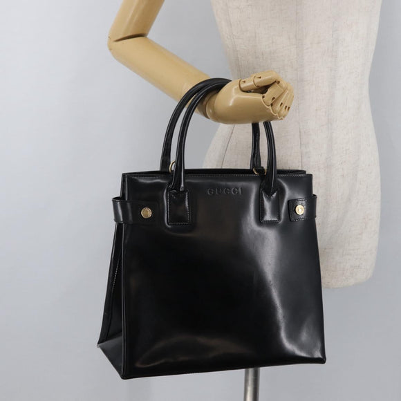 GUCCI Hand Bag Patent Leather Black Gold 000 2404 0503 Auth ep14321