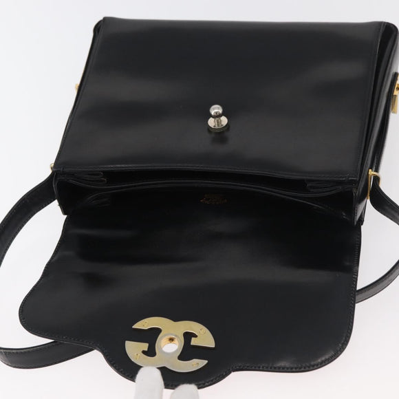 GUCCI Schoudertas Leer Zwart Goud Auth ep14337