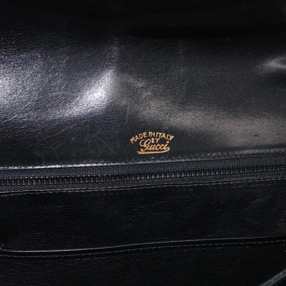 GUCCI Shoulder Bag Leather Black Gold Auth ep14337