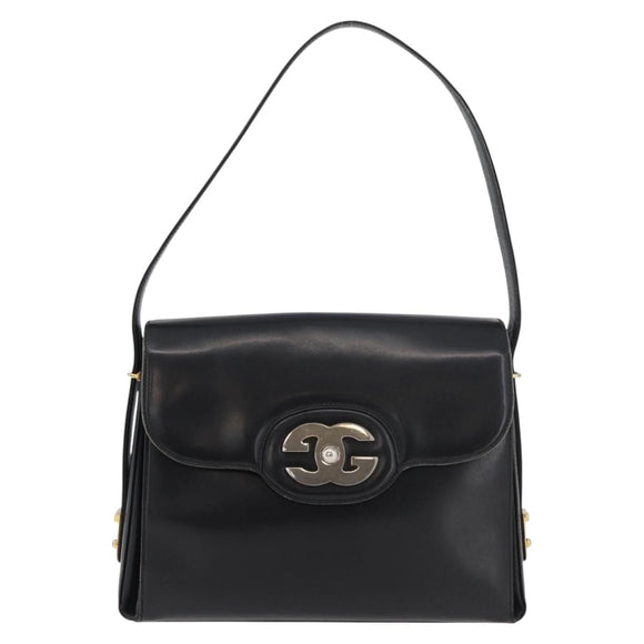 GUCCI Shoulder Bag Leather Black Gold Auth ep14337