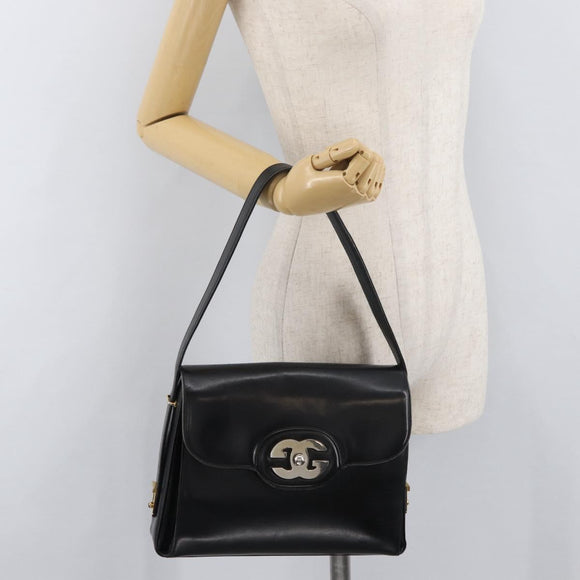 GUCCI Shoulder Bag Leather Black Gold Auth ep14337