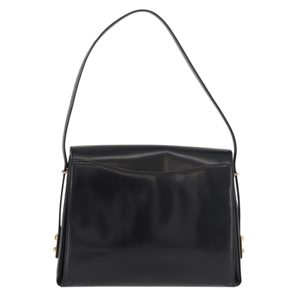GUCCI Shoulder Bag Leather Black Gold Auth ep14337